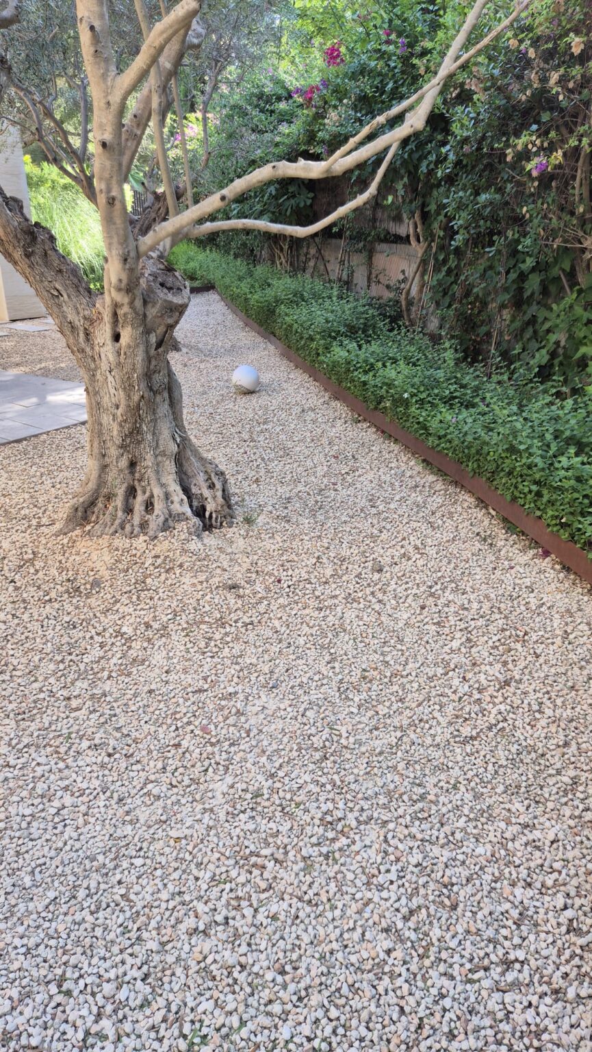 Decoración de jardines en Mallorca con caminos de piedra integrados en el diseño paisajístico
